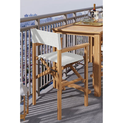 Director Teak Outdoor Counter Height Stool with White Dura Sling Back and Seat