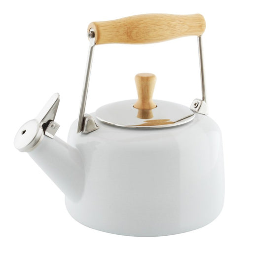 Sven Tea Kettle with Natural Wood Accent - White