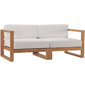 Upland Outdoor Patio Teak Wood Two-Piece Sectional Sofa Loveseat