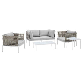 Harmony Five-Piece Sunbrella Basketweave Outdoor Patio Aluminum Seating Set