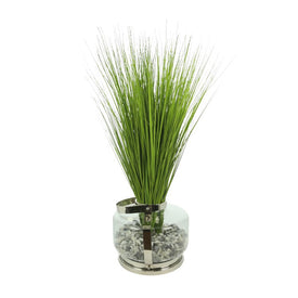 28" Artificial Green Grass in Glass Vase with Rocks and Acrylic Water
