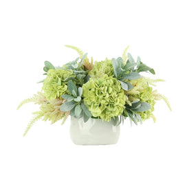 16" Artificial Green Hydrangea Arrangement with Astilbe and Lamb's Ear in Ceramic Pot