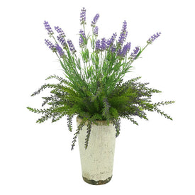 24" Artificial Cedar and Lavender Arrangement in Gray Ceramic Vase