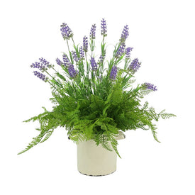 21" Artificial Lavender and Fern Bush in White Ceramic Pot