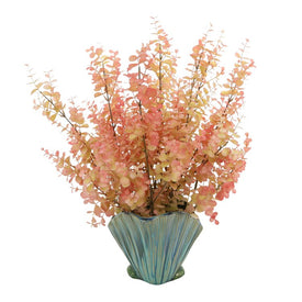 23" Artificial Pink Eucalyptus in Blue Ceramic Shell Vase
