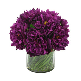 12" Artificial Purple Peonies in Glass Vase with Grass and Acrylic Water