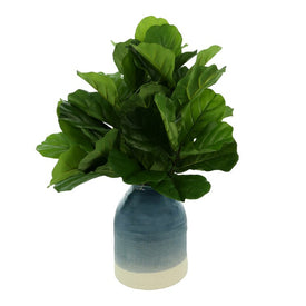 30" Artificial Fiddle Leaves in Blue and White Ceramic Jug