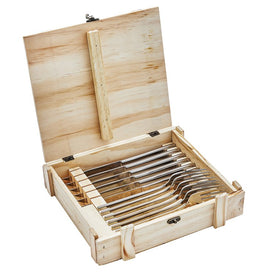 Steak Dinner Twelve-Piece Stainless Steel Steak Knife Set in Wood Presentation Box