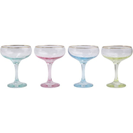 Rainbow Assorted Coupe Champagne Glasses Set of 4