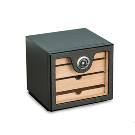 Wood Humidor with Hygrometer - Carbon Fiber Matt Finish