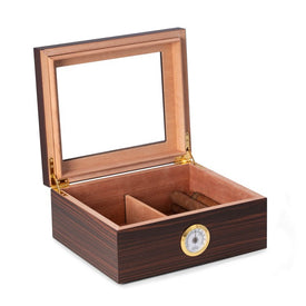 Davey Wood Cigar Humidor with Spanish Cedar Lining and Glass See-Thru Lid - Espresso