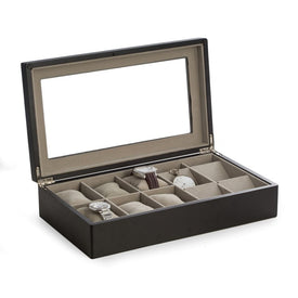 Harvey Watch /Pocket Watch Wood Storage Box with Glass Top - Matte Black