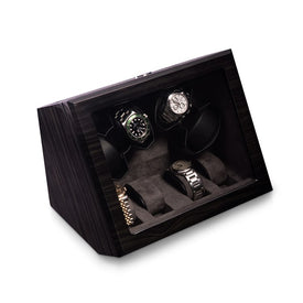 Louis Ash Wood Lacquered Four-Watch Winder Storage Case with Glass Top