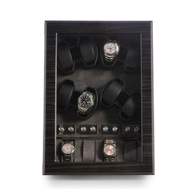 Louis Ash Wood Lacquered Eight-Watch Winder Storage Case with Glass Top