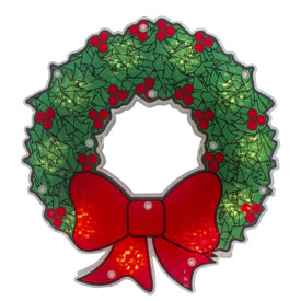 11" Green and Red Lighted Wreath Christmas Window Silhouette Decoration - OPEN BOX