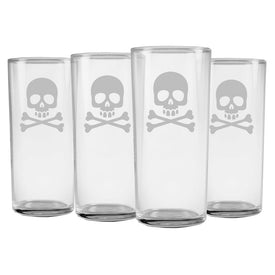 Skull and Crossbones Slim Highball Glasses Set of 4