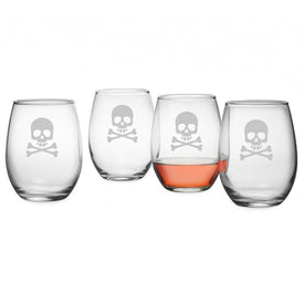 Skull and Crossbones Stemless Wine Glasses Set of 4
