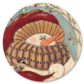 Hat & Scarf Snowman II Circular Wood Wall Decor