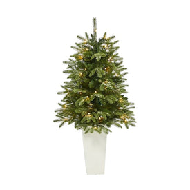 44" Pre-Lit Artificial Snowed Grand Teton Fir Christmas Tree with 50 Clear Lights in White Planter