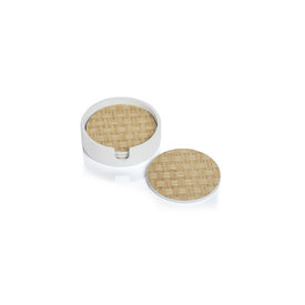 Round White Woven Ash Coasters with Holders Set of 4
