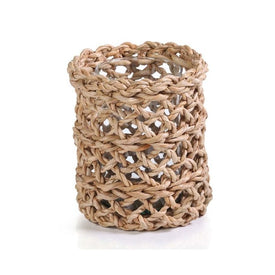 9.5" Tall Seagrass Open Weave Hurricane with Glass Insert