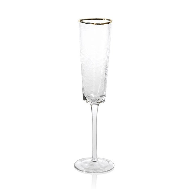 Zodax Kampari Slim Champagne Flutes with Gold Rim Set of 4