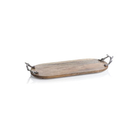 Oval 26" Long Wood Tray with Antler Handles