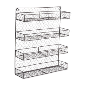 Double-Wide Four-Tier Chicken Wire Spice Rack - Black