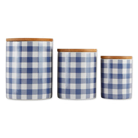 Buffalo Check Ceramic Canisters Set of 3 - Blue/White