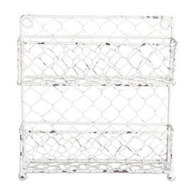 Two-Tier Chicken Wire Spice Rack - Antique White