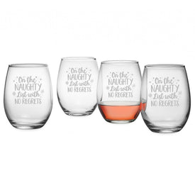 Naughty List with No Regrets Stemless Wine Glass Set