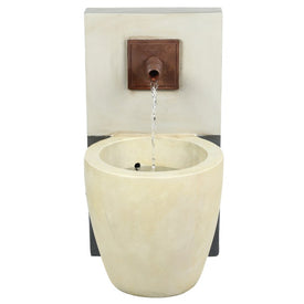 Gray/Cream Resin Modern Basin and Column Outdoor Fountain