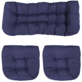 Three-Piece Tufted Olefin Indoor/Outdoor Settee Cushion Set - Blue