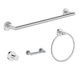Identity Four-Piece Bath Accessory Set with Toilet Paper Holder, Robe Hook, Towel Ring, and 18" Towel Bar
