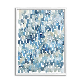 Coastal Tile Abstract Soft Blue Beige Shapes 11"x14" White Framed Giclee Texturized Art