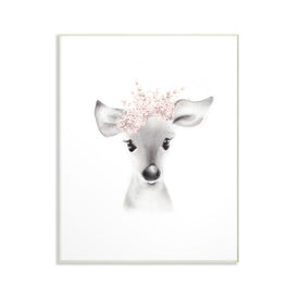 Sketched Fluffy Deer Flowers 10"x15" Wall Plaque Art