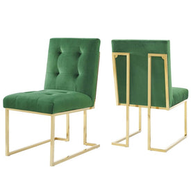 Privy Gold Stainless Steel Performance Velvet Dining Chairs Set of 2