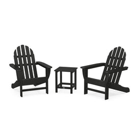 Classic Folding Adirondack Three-Piece Set with Long Island 18" Side Table - Black