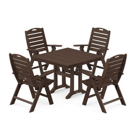 Nautical Highback Five-Piece Farmhouse Trestle Dining Set - Mahogany
