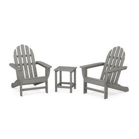 Classic Folding Adirondack Three-Piece Set with Long Island 18" Side Table - Slate Gray