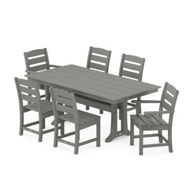 Lakeside Seven-Piece Farmhouse Trestle Dining Set - Slate Gray