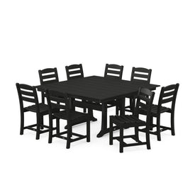 La Casa Cafe Nine-Piece Farmhouse Trestle Dining Set - Black