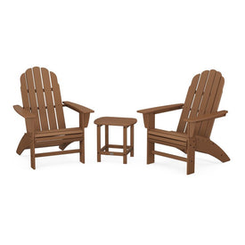 Vineyard Three-Piece Curveback Adirondack Set with South Beach 18" Side Table - Teak