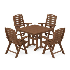 Nautical Highback Five-Piece Farmhouse Trestle Dining Set - Teak