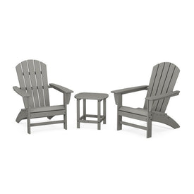 Nautical Three-Piece Adirondack Set with South Beach 18" Side Table - Slate Gray