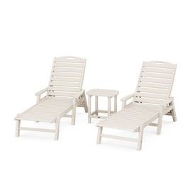 Nautical Three-Piece Chaise Lounge with Arms Set with South Beach 18" Side Table - Sand