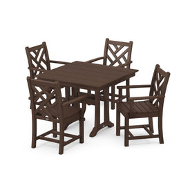 Chippendale Five-Piece Farmhouse Trestle Arm Chair Dining Set - Mahogany