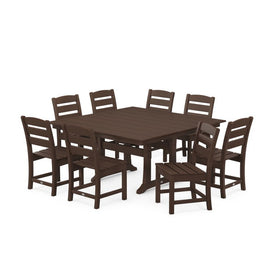Lakeside Nine-Piece Farmhouse Trestle Dining Set - Mahogany