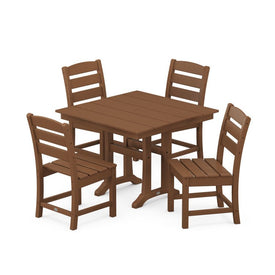 Lakeside Five-Piece Farmhouse Trestle Side Chair Dining Set - Teak
