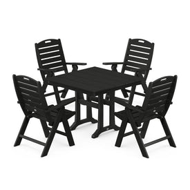 Nautical Highback Five-Piece Farmhouse Trestle Dining Set - Black